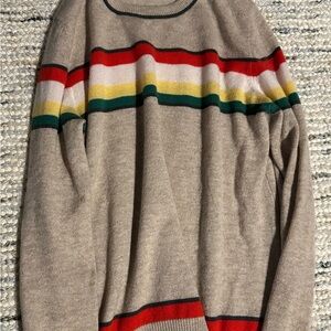 Aqua Women's Crewneck Sweater in Gray with Multicolor Stripes